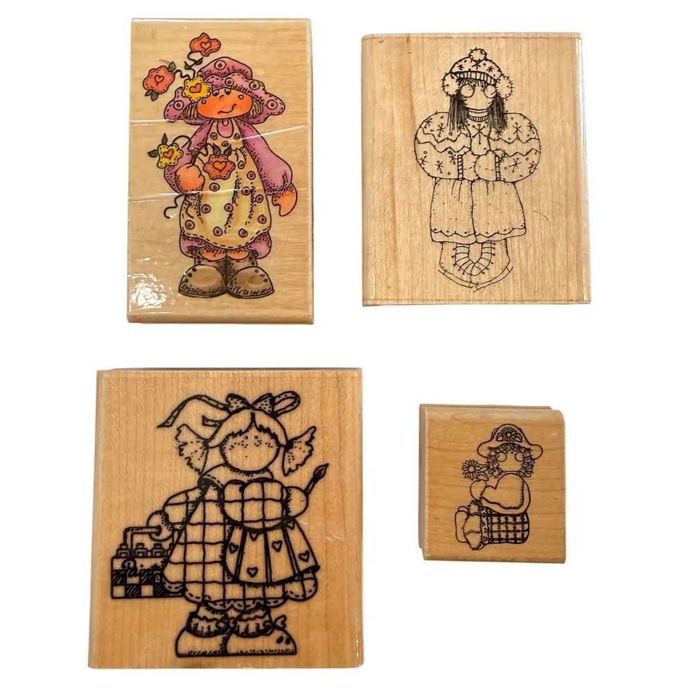 Vintage Rag Doll Girl Wooden Rubber‎ Stamps Country Craft Scrapbook